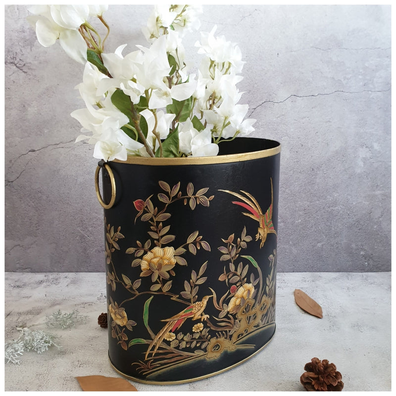 HAND PAINTED - PAPER BIN - ENGLISH VINTAGE GARDEN