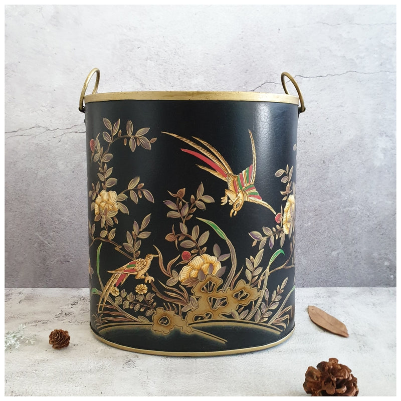 HAND PAINTED - PAPER BIN - ENGLISH VINTAGE GARDEN