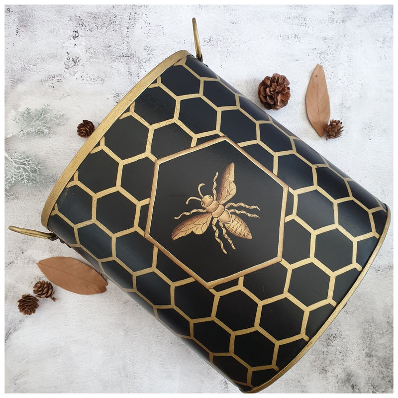 HAND PAINTED - PAPER BIN - EBONY HONEY COMB