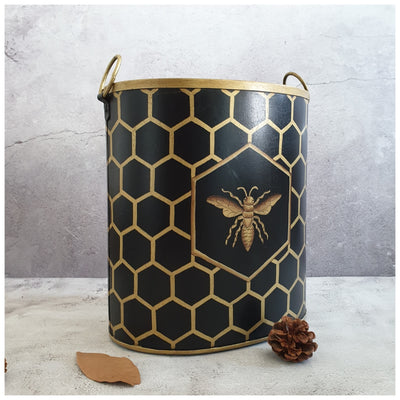 HAND PAINTED - PAPER BIN - EBONY HONEY COMB