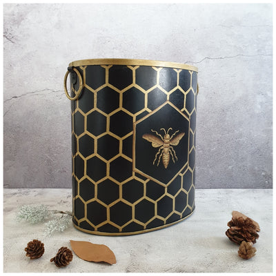 HAND PAINTED - PAPER BIN - EBONY HONEY COMB