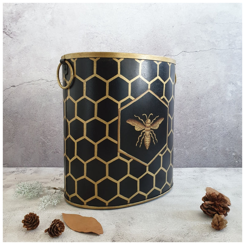 HAND PAINTED - PAPER BIN - EBONY HONEY COMB