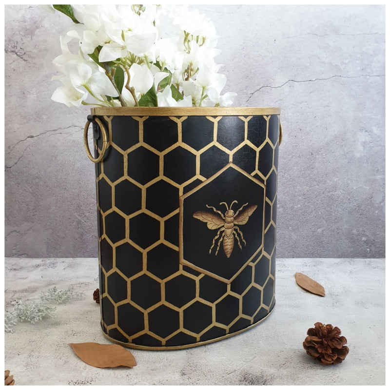HAND PAINTED - PAPER BIN - EBONY HONEY COMB
