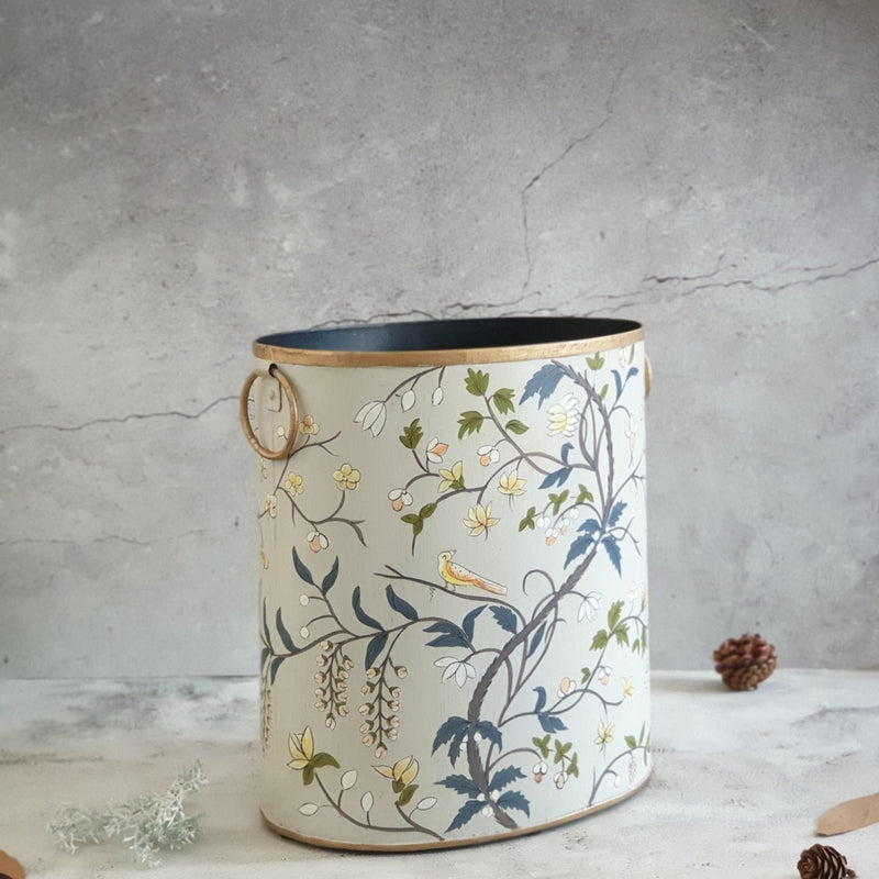 HAND PAINTED - PAPER BIN - GRAY BLOSSOM