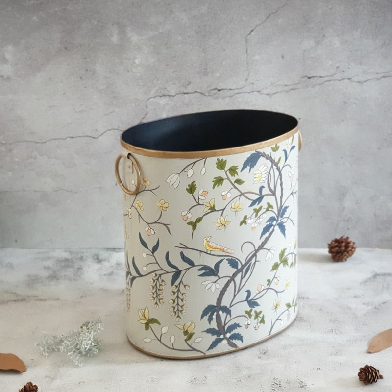 HAND PAINTED - PAPER BIN - GRAY BLOSSOM