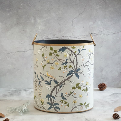 HAND PAINTED - PAPER BIN - GRAY BLOSSOM