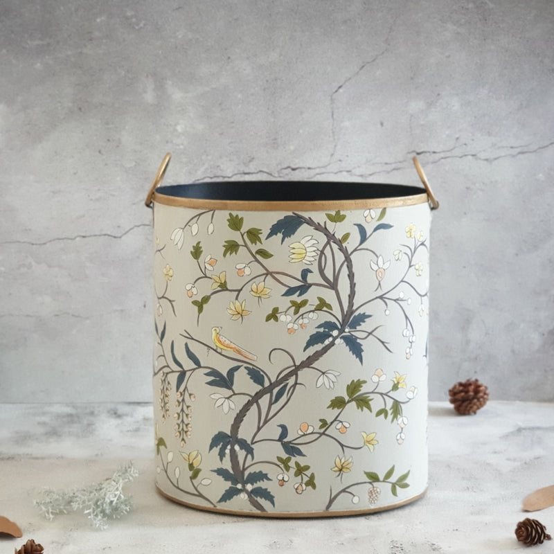 HAND PAINTED - PAPER BIN - GRAY BLOSSOM
