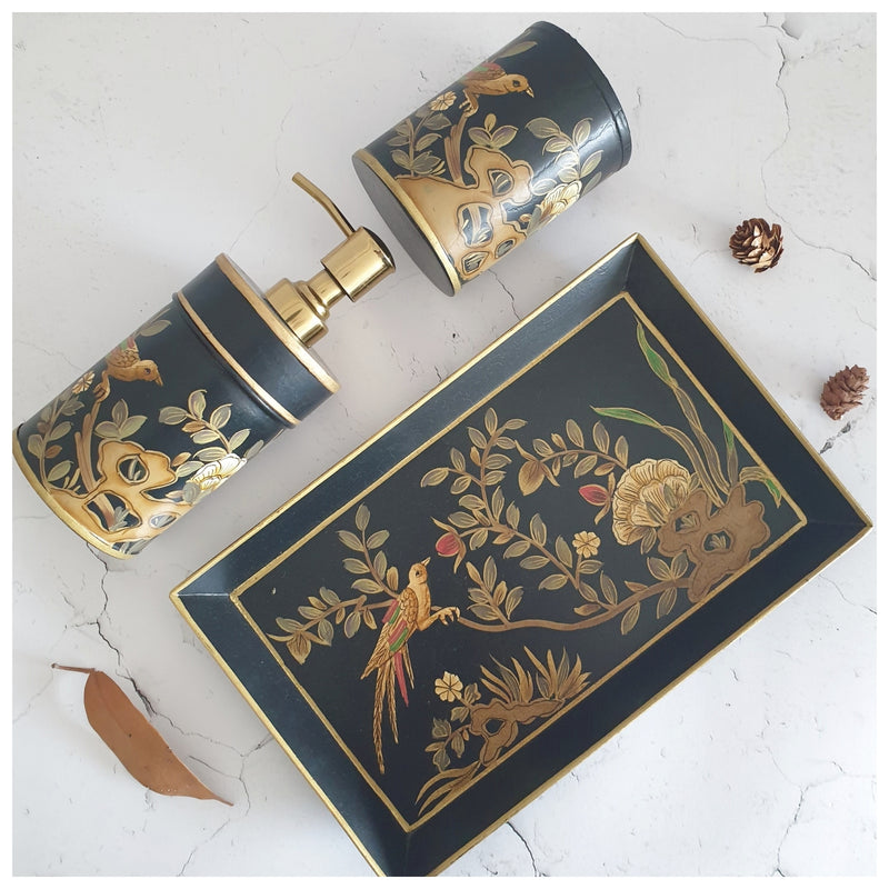Hand Painted - Bath Accessories (Set of 3) - English Vintage