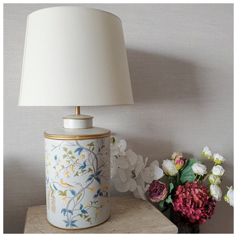 HAND PAINTED - TABLE LAMP - GREY BLOSSOM
