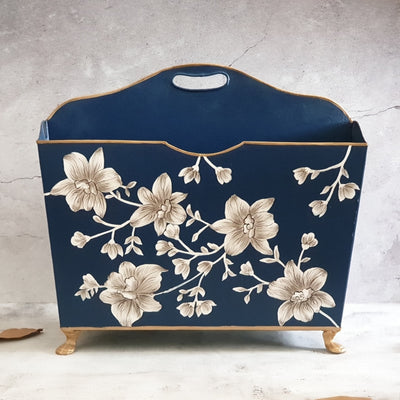 HAND PAINTED - MAGAZINE RACK - BLOOMING HIBISCUS