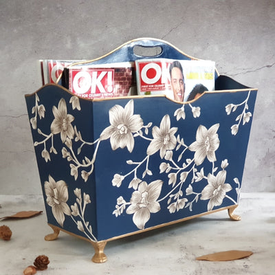 HAND PAINTED - MAGAZINE RACK - BLOOMING HIBISCUS