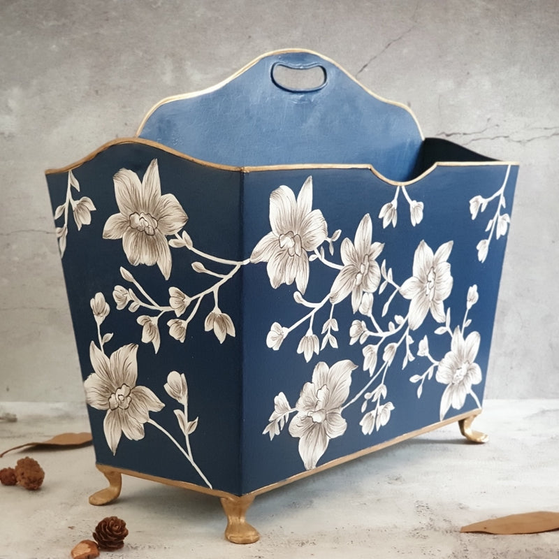 HAND PAINTED - MAGAZINE RACK - BLOOMING HIBISCUS