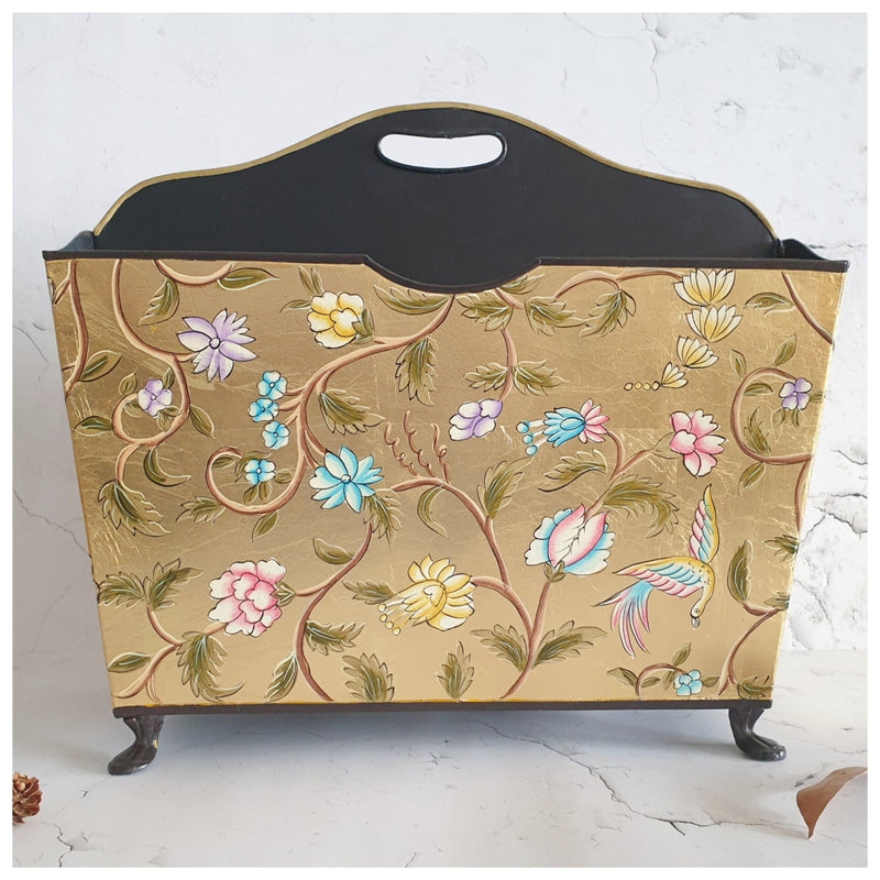 HAND PAINTED - MAGAZINE RACK - GOLDEN LEAF
