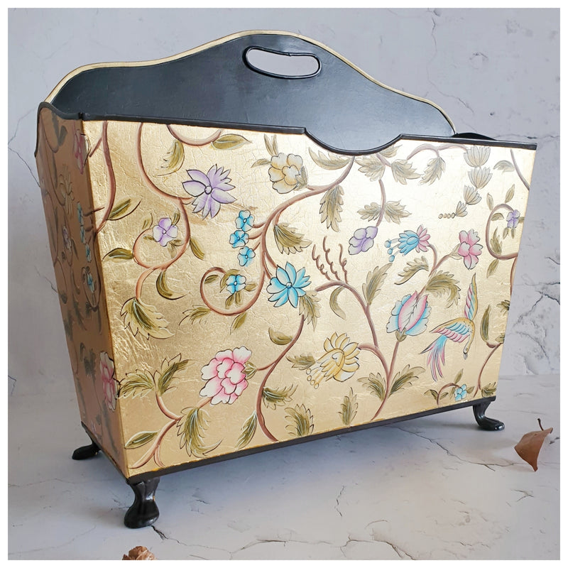 HAND PAINTED - MAGAZINE RACK - GOLDEN LEAF