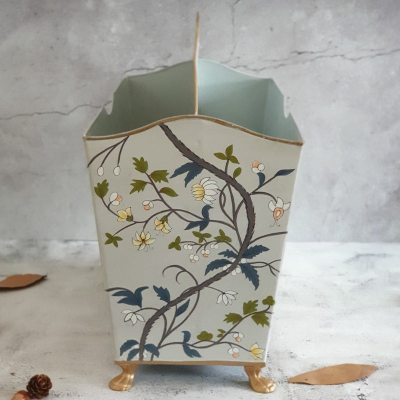 HAND PAINTED - MAGAZINE RACK - GREY BLOSSOM