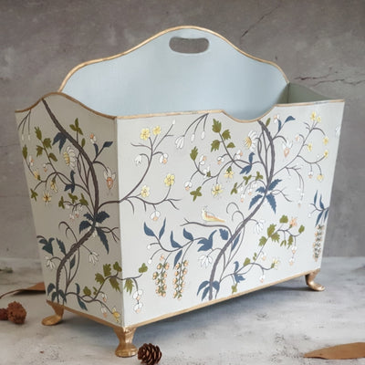 HAND PAINTED - MAGAZINE RACK - GREY BLOSSOM
