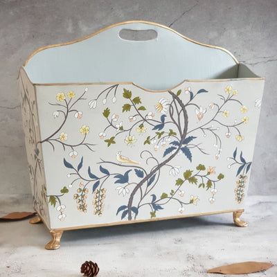HAND PAINTED - MAGAZINE RACK - GREY BLOSSOM