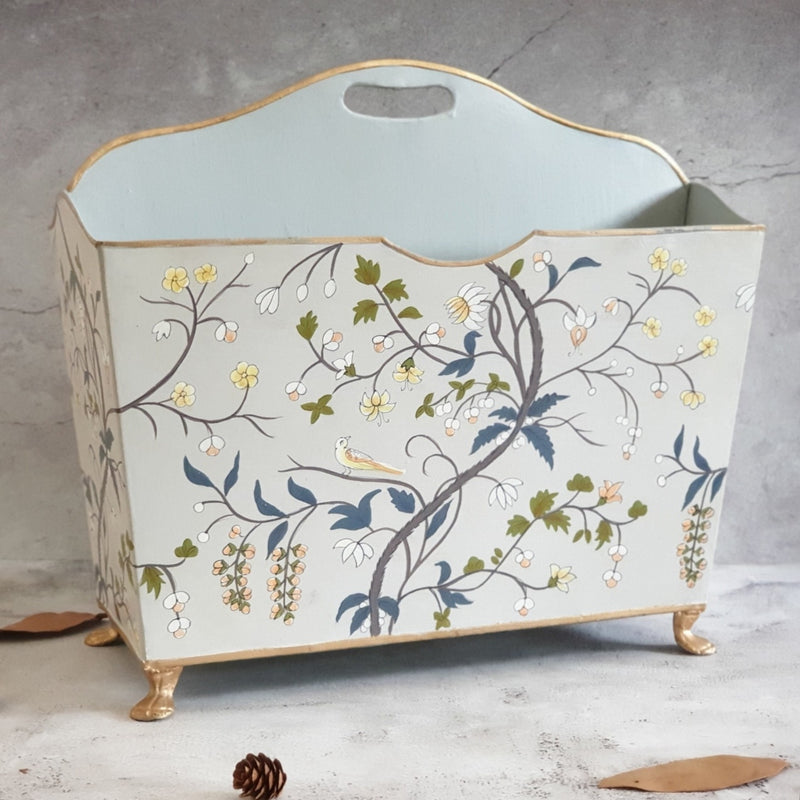 HAND PAINTED - MAGAZINE RACK - GREY BLOSSOM