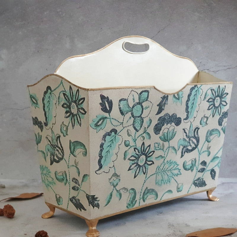 HAND PAINTED - MAGAZINE RACK - FLORAL SERENITY DISTRESS VINTAGE
