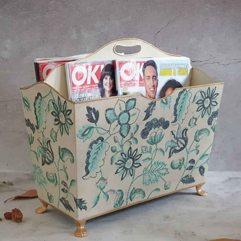 HAND PAINTED - MAGAZINE RACK - FLORAL SERENITY DISTRESS VINTAGE