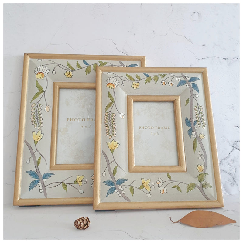 Photo Frame - Hand Painted - Grey Blossom (Set of 2)