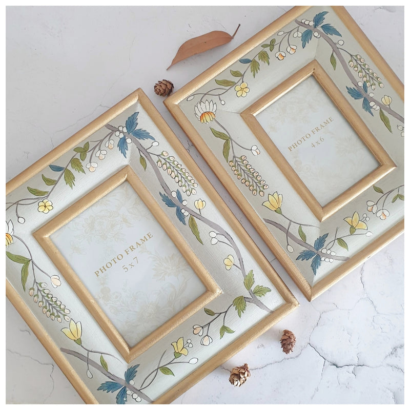 Photo Frame - Hand Painted - Grey Blossom (Set of 2)