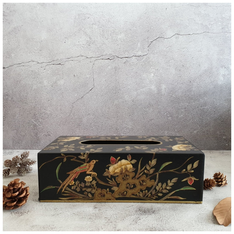 HAND PAINTED - TISSUE BOX - ENGLISH VINTAGE GARDEN