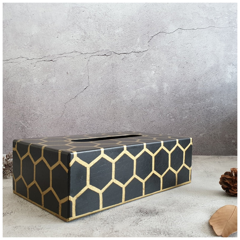 HAND PAINTED - TISSUE BOX - EBONY HONEY COMB