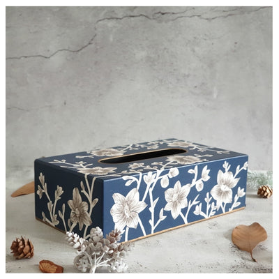 HAND PAINTED - TISSUE BOX - BLOOMING HIBISCUS