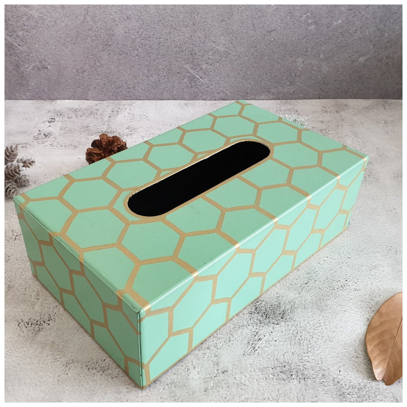 HAND PAINTED - TISSUE BOX - MINT HONEY COMB