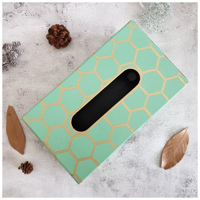 HAND PAINTED - TISSUE BOX - MINT HONEY COMB