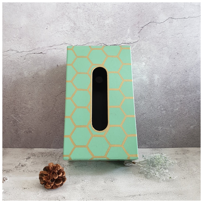 HAND PAINTED - TISSUE BOX - MINT HONEY COMB