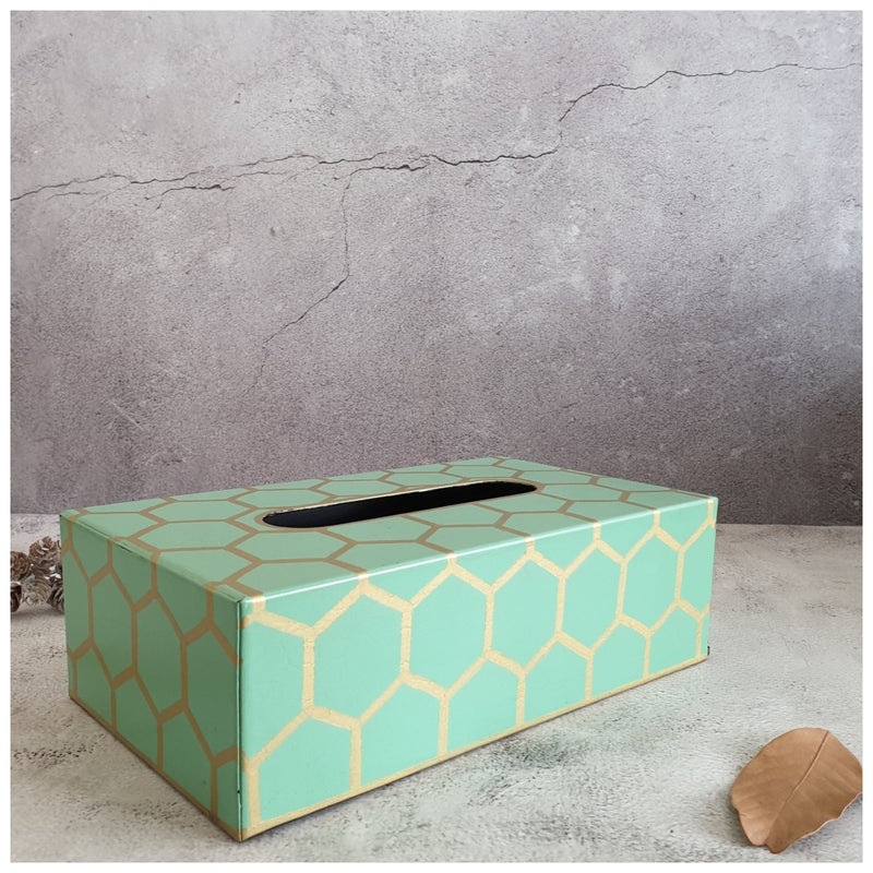 HAND PAINTED - TISSUE BOX - MINT HONEY COMB
