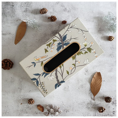 HAND PAINTED - TISSUE BOX - GREY BLOSSOM