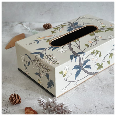 HAND PAINTED - TISSUE BOX - GREY BLOSSOM