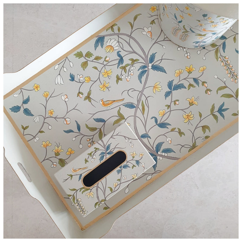 HAND PAINTED - TABLE - RECTANGLE - GREY BLOSSOM