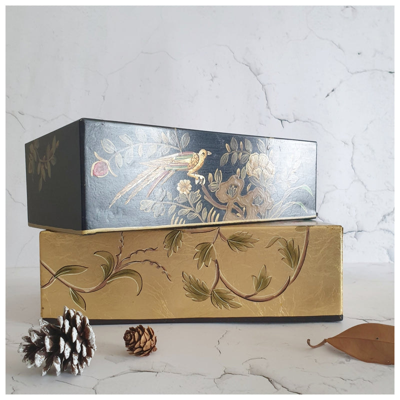 HAND PAINTED - TISSUE BOX - GOLDEN LEAF