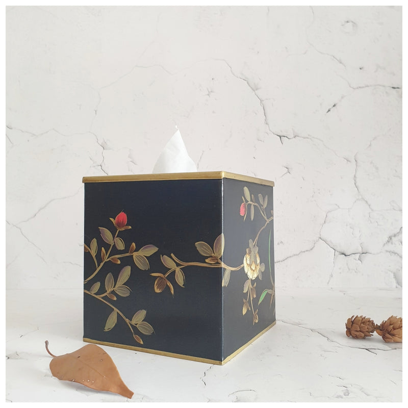 HAND PAINTED - TISSUE BOX TALL - ENGLISH VINTAGE