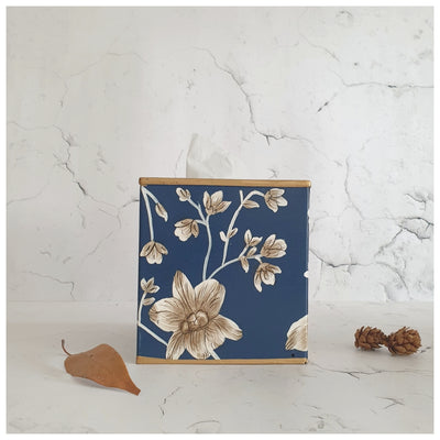 HAND PAINTED - TISSUE BOX TALL - BLOOMING HIBISCUS
