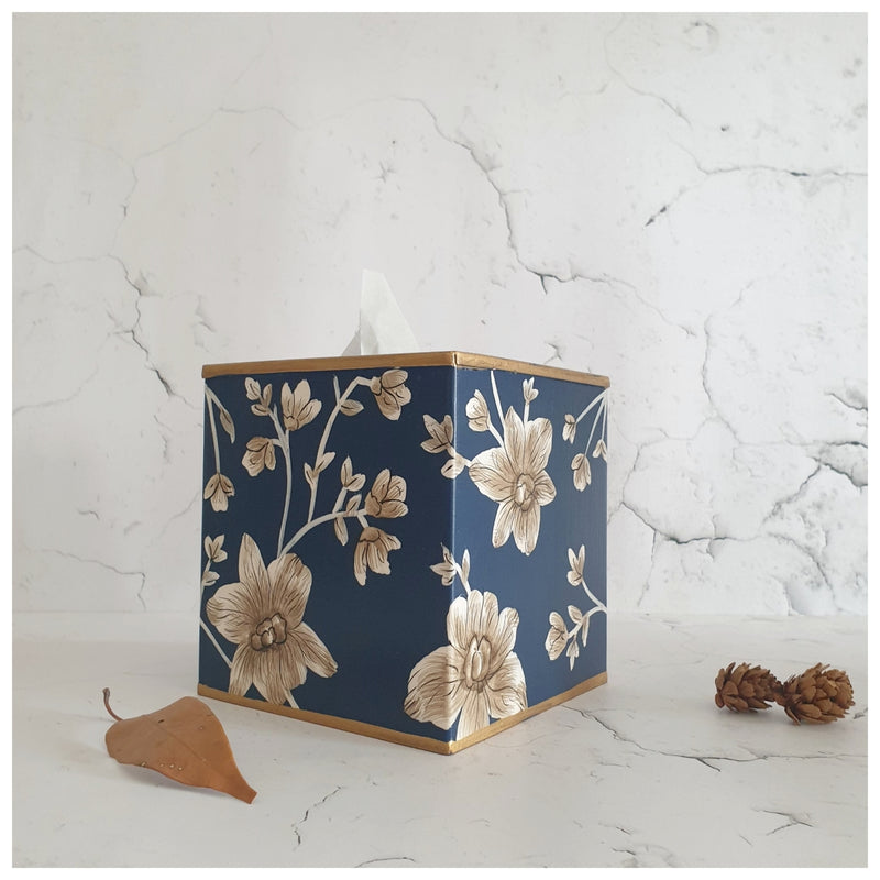 HAND PAINTED - TISSUE BOX TALL - BLOOMING HIBISCUS
