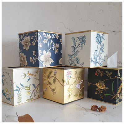 HAND PAINTED - TISSUE BOX TALL - GOLDEN LEAF