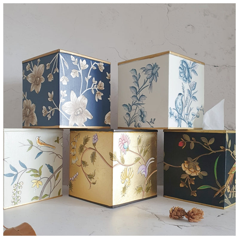 HAND PAINTED - TISSUE BOX TALL - ENGLISH VINTAGE