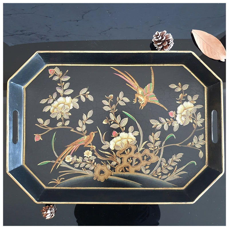 HAND PAINTED - SERVING TRAY OCTAGONAL - ENGLISH VINTAGE