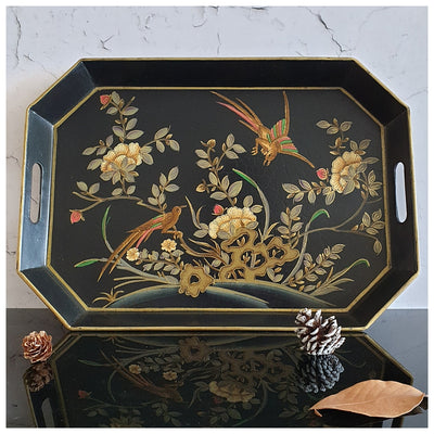 HAND PAINTED - SERVING TRAY OCTAGONAL - ENGLISH VINTAGE