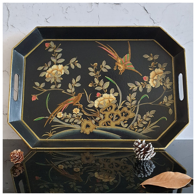 HAND PAINTED - SERVING TRAY OCTAGONAL - ENGLISH VINTAGE