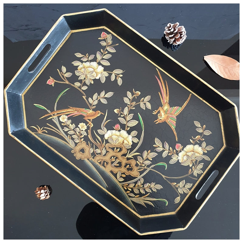 HAND PAINTED - SERVING TRAY OCTAGONAL - ENGLISH VINTAGE