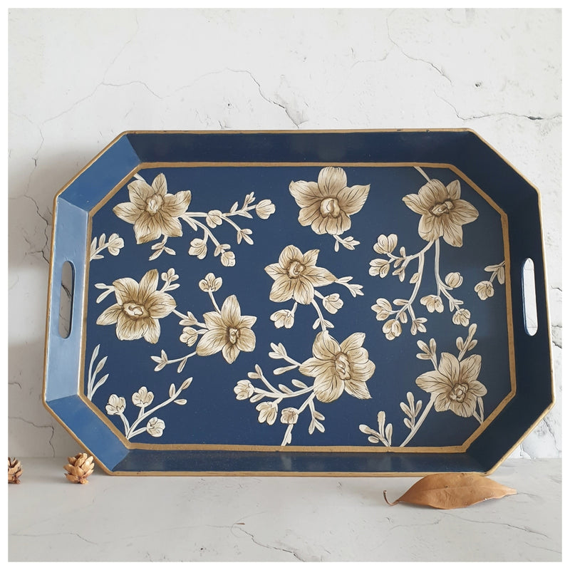 HAND PAINTED - SERVING TRAY OCTAGONAL - BLOOMING HIBISCUS