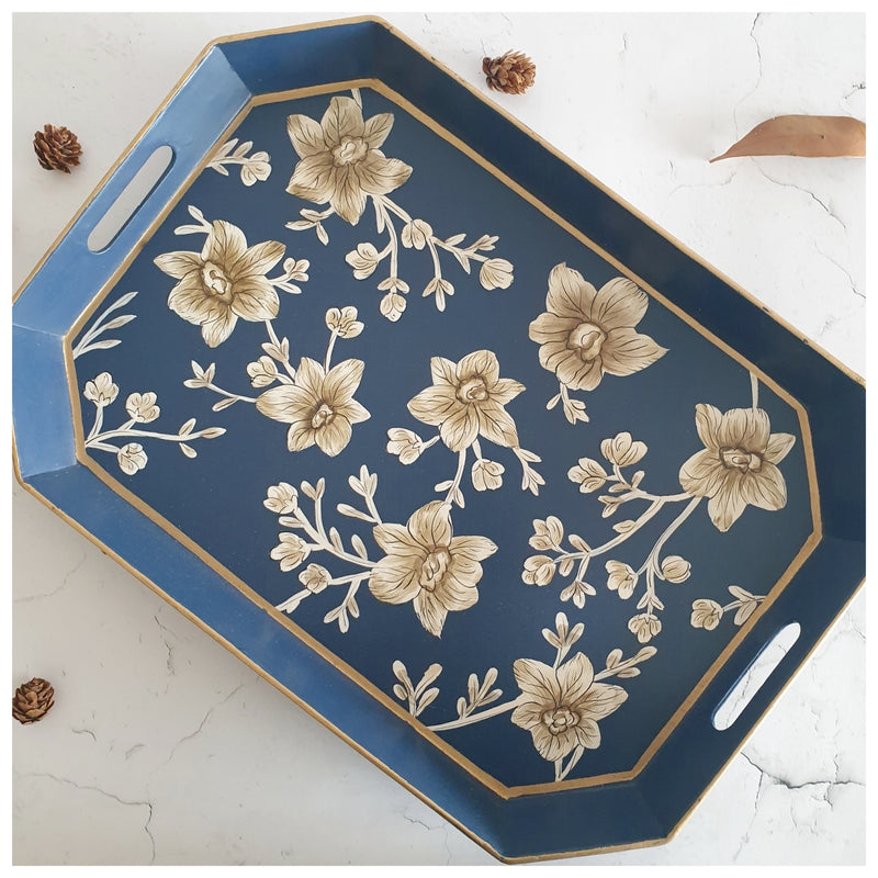 HAND PAINTED - SERVING TRAY OCTAGONAL - BLOOMING HIBISCUS