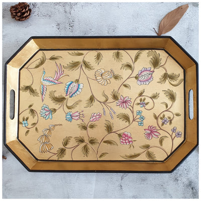 HAND PAINTED - SERVING TRAY OCTAGONAL - GOLDEN LEAF