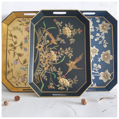 HAND PAINTED - SERVING TRAY OCTAGONAL - BLOOMING HIBISCUS